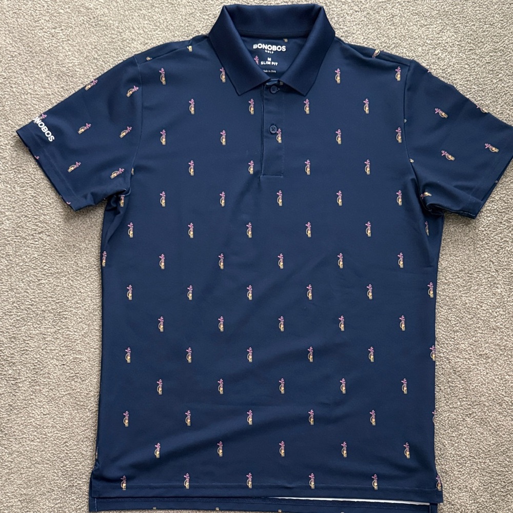 Bonobos Dark Blue Polo with Colorful Pattern - M - Slim Fit